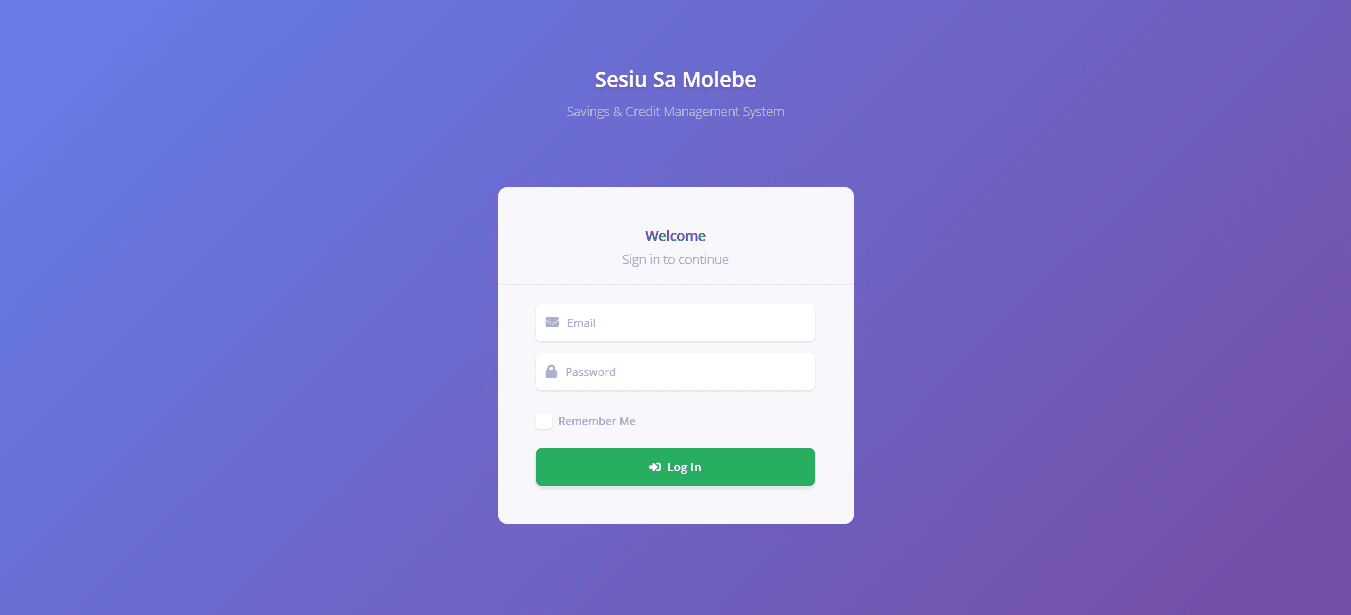 Dashboard view of the Sesiu Sa Molebe Committee Savings and Loan Management System